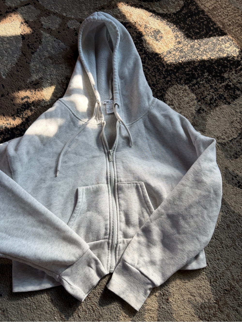 Rue21 Light Gray Full-Zip Hooded Sweatshirt